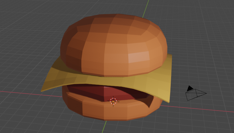 A 3D-modeled burger (low poly) on a background photograph