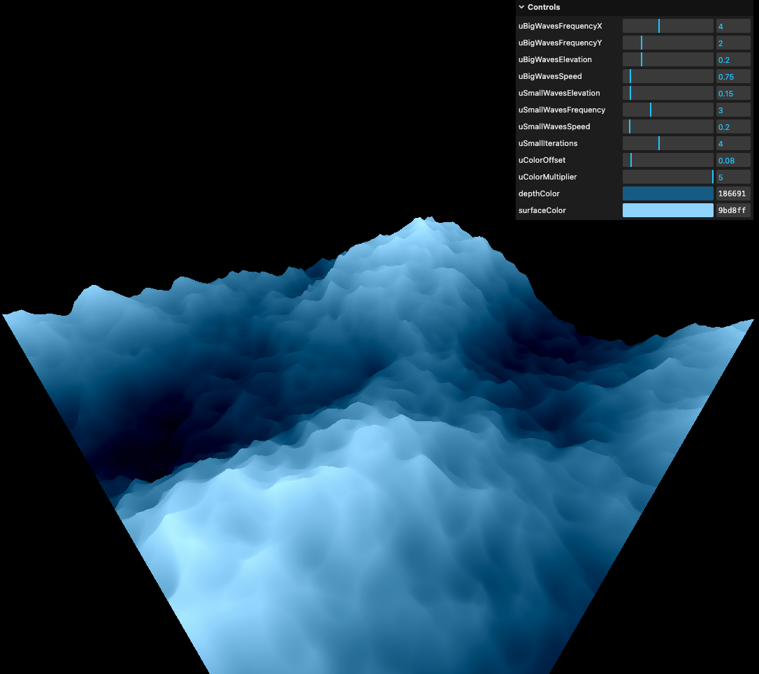 Screenshot of an admin panel displaying 3D-modeled waves